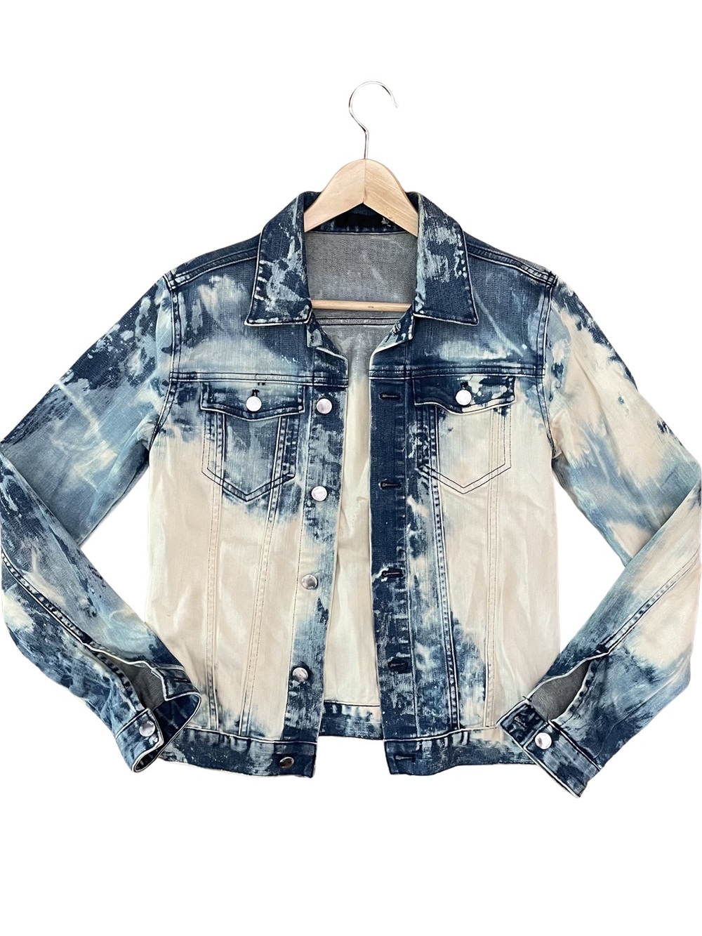 BLK DNM Acid Wash Denim Jacket – Two Tone Blue & Cream Distressed Jean Jacket